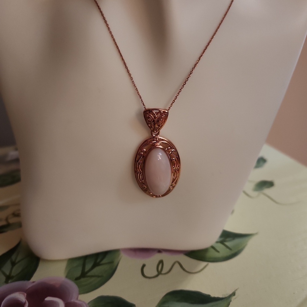 JTV Pink Opal 18K Rose Gold Over Silver Pendant